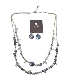J. Jill Peacock Pearl Necklace and Earring Set Mixed Metal Iridescent  NWT $103